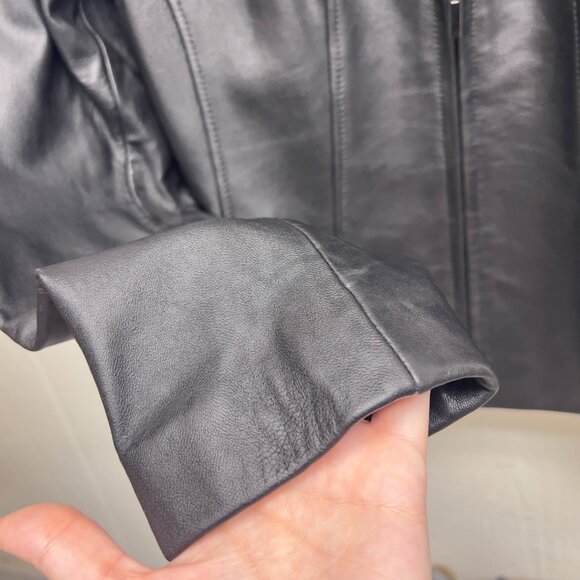 Vintage y2k Minimalist Leather Jacket Black Medium - Picture 7 of 9